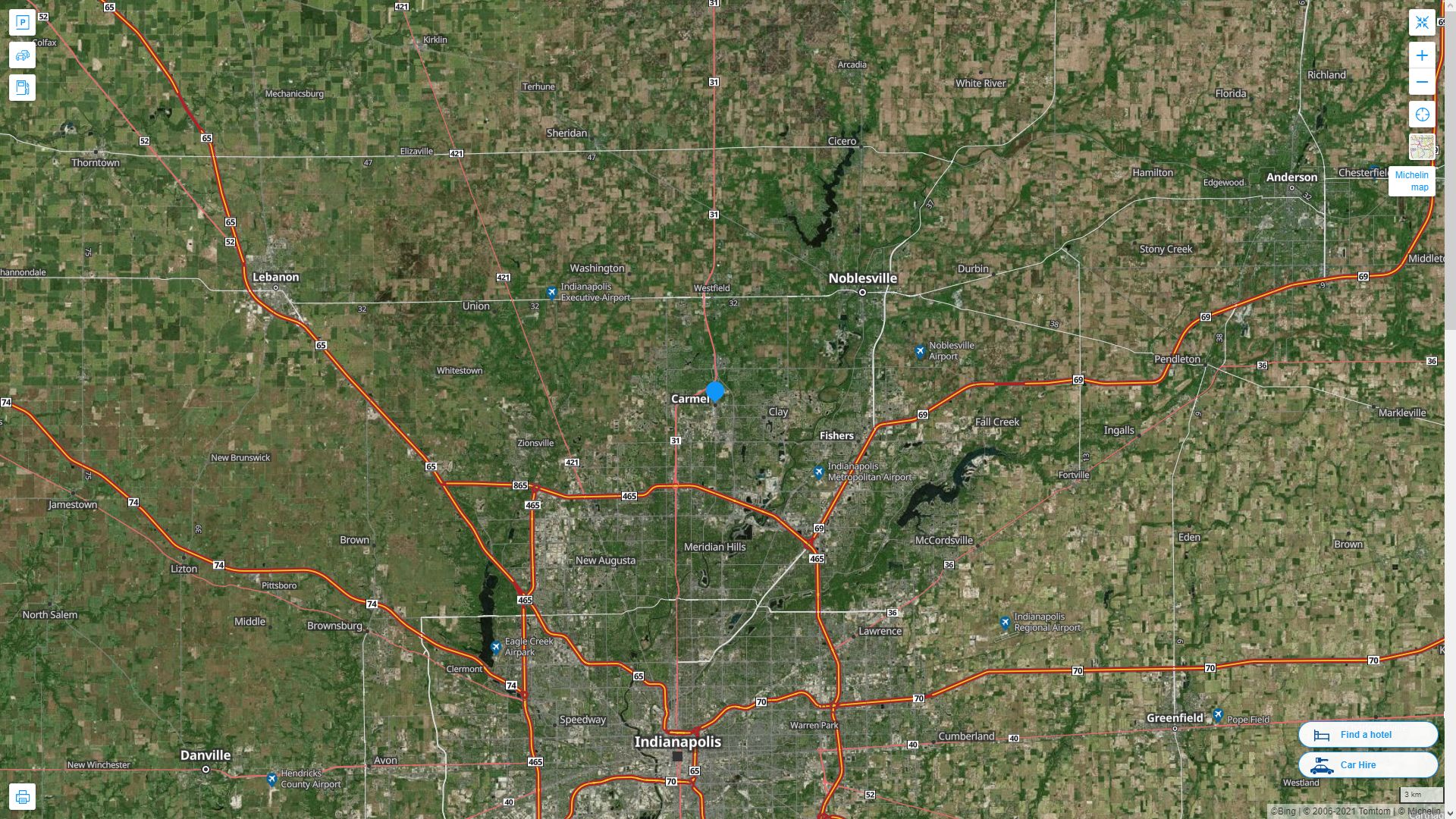 Carmel Indiana Highway and Road Map with Satellite View